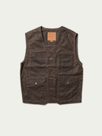 Dark brown Mesquite vest front with two chest flap pockets and snap buttons